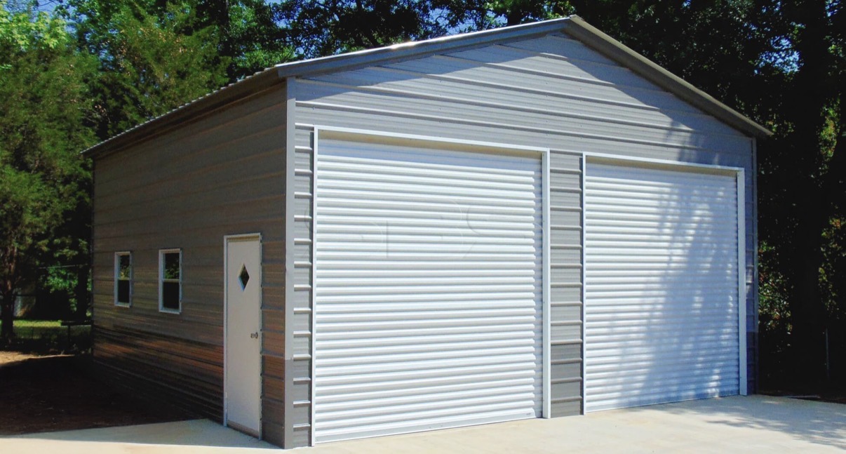Tan metal garage