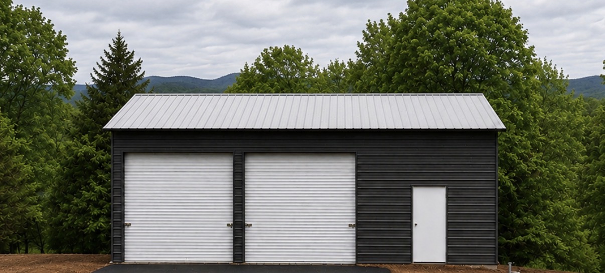 Modern black metal garage
